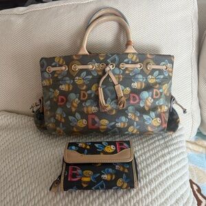 Dooney & Bourke Multicolor Bee Bag with matching wallet